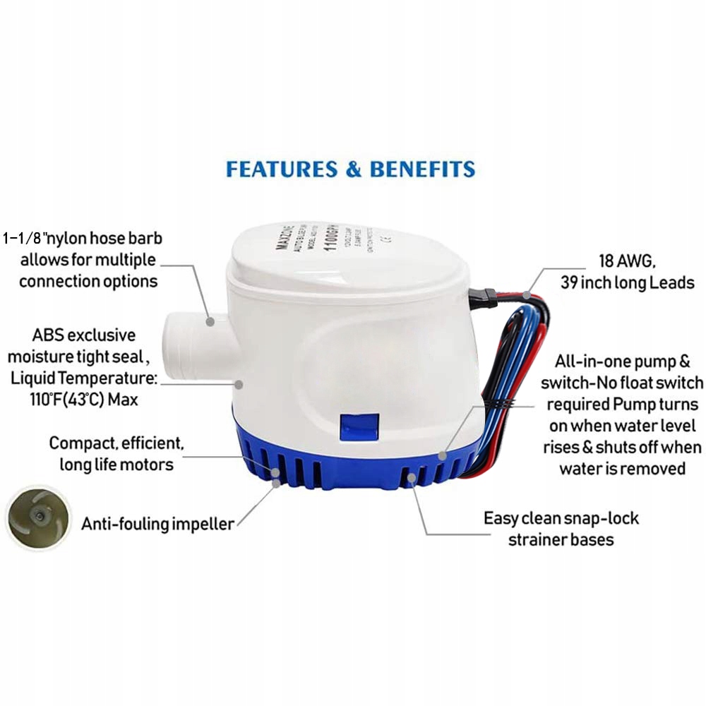 POMPA ZĘZOWA AUTOMATYCZNA 1100GPH 12V Model nie