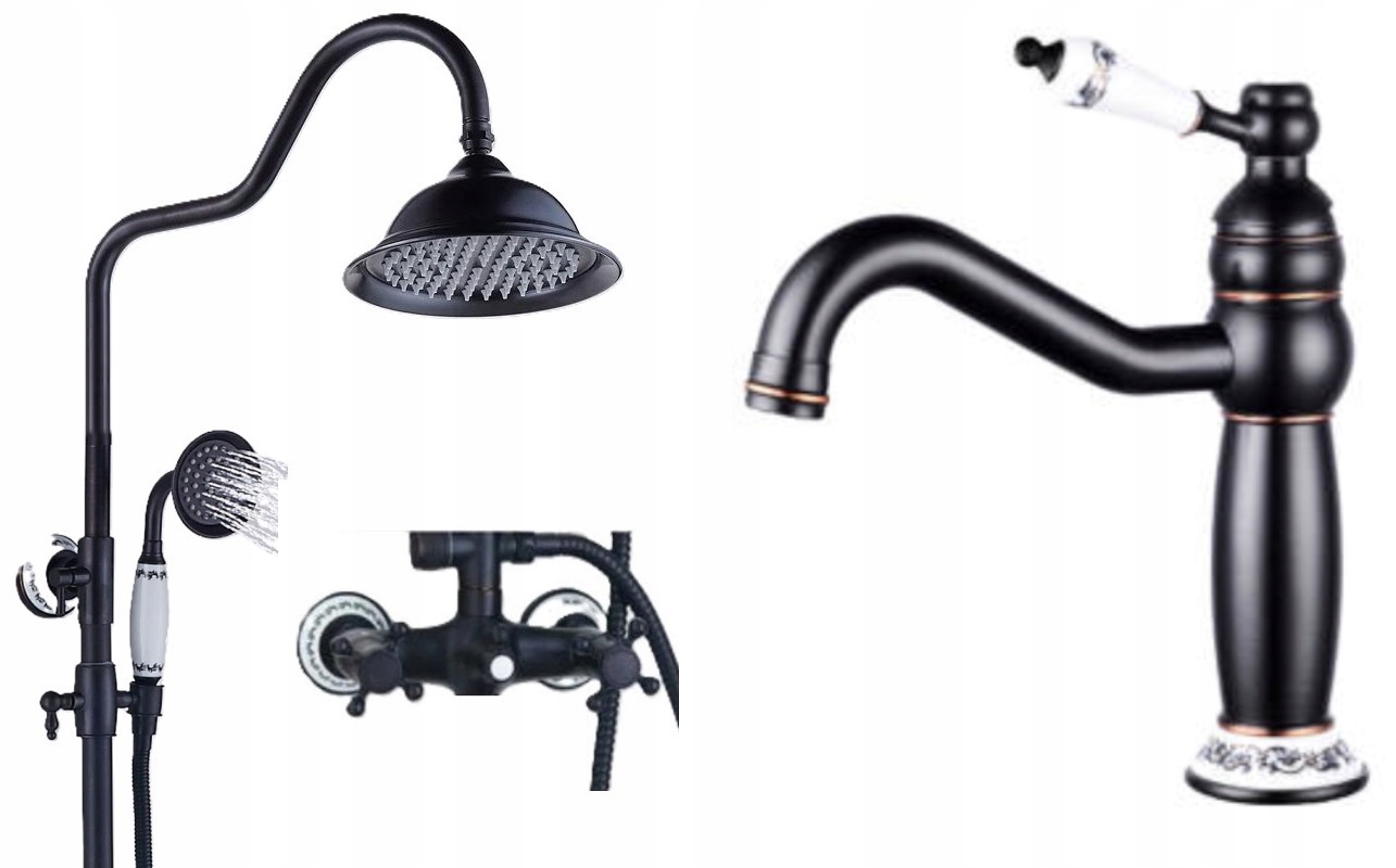 Čierna kúpeľňová batéria Old Retro Black sada