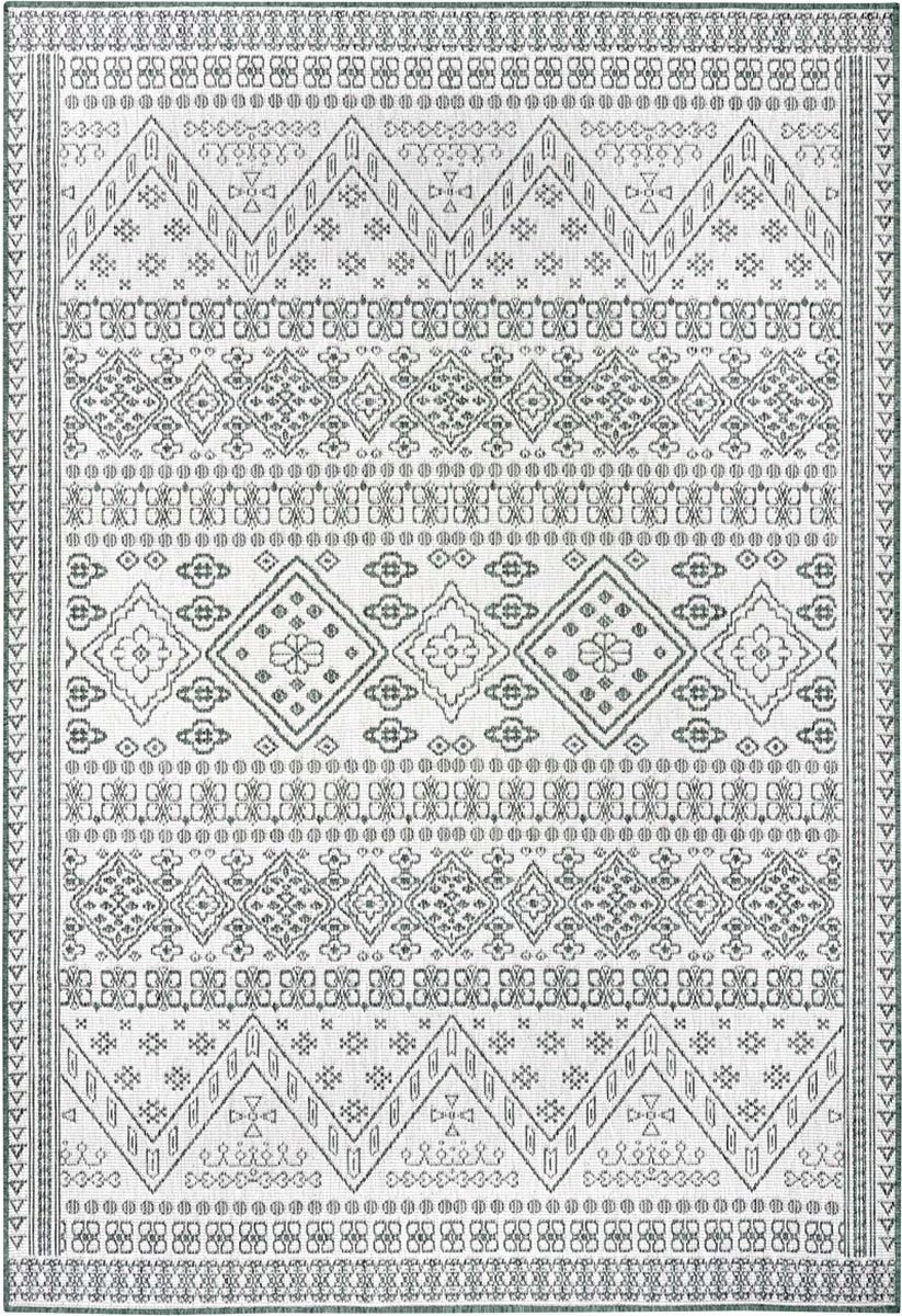 Zelený krémový obojstranný, vonkajší, plochý koberec 120 x 170 cm