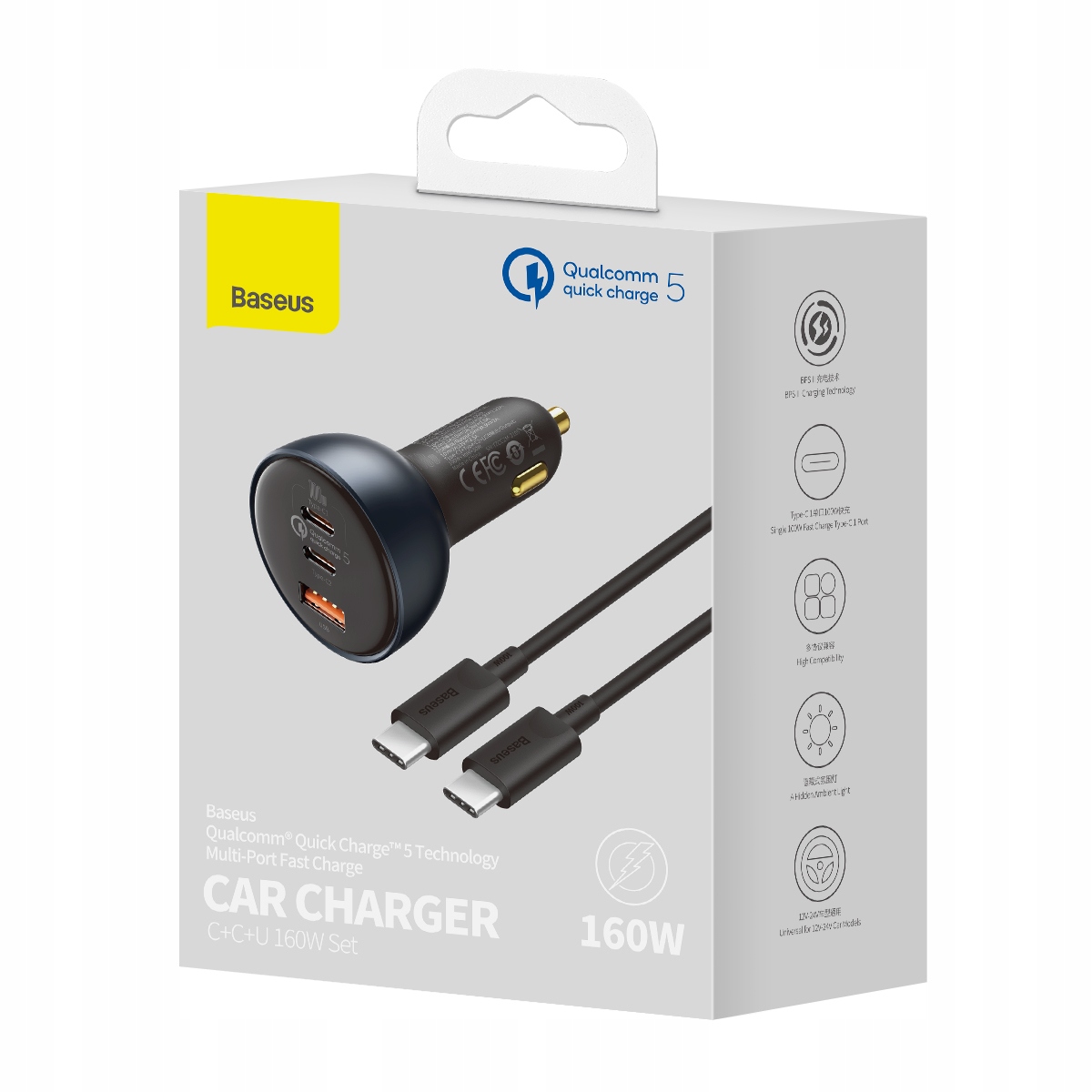 automobilová Baseus 160W Usb A 2 x Usb C Pps Quick Charge 5 Pd