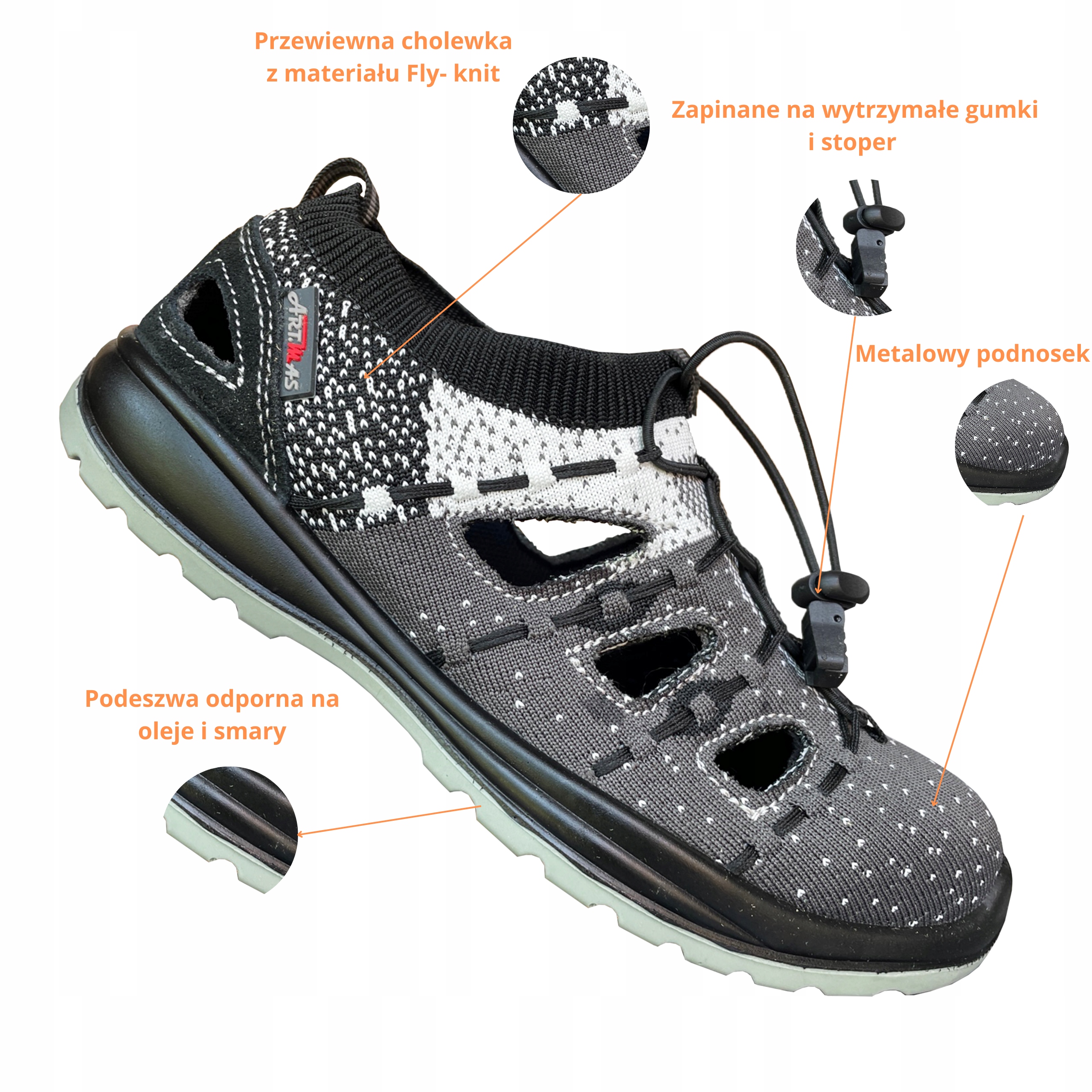 BUTY ROBOCZE Na Lato SANDAŁY Lekkie SPORTOWE z Podnoskiem r. 45 Marka ART.MAS