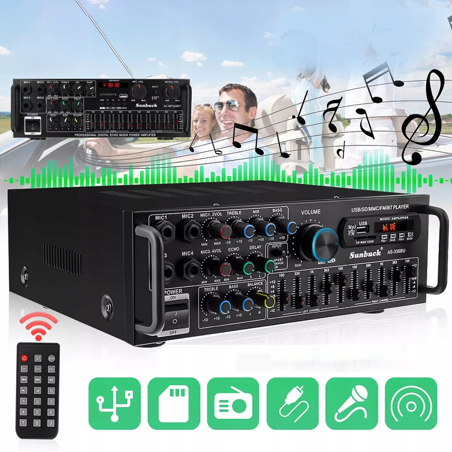 Wzmacniacz Audio Bluetooth 5.0 4 Mikrofony Zintegrowany