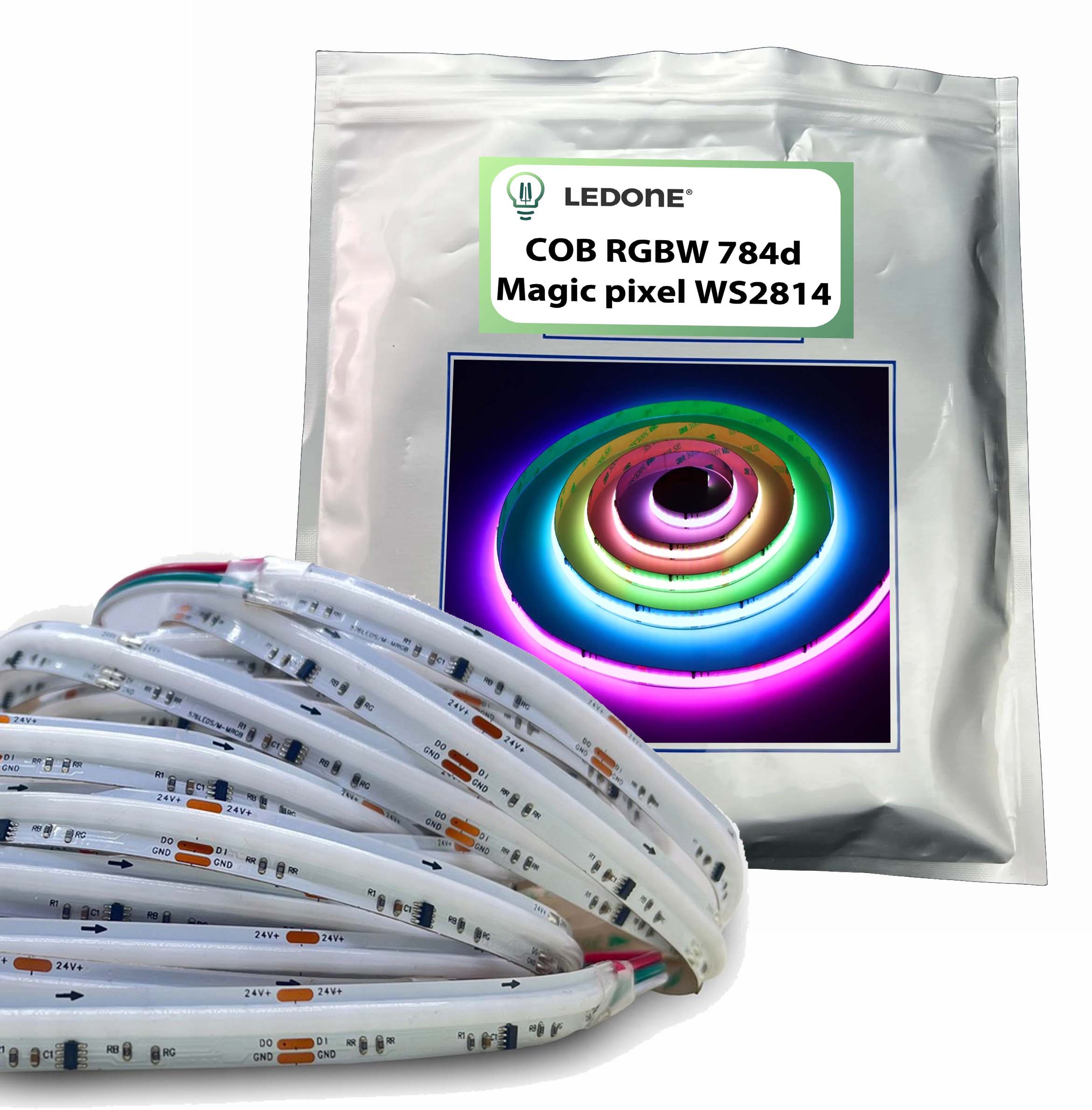 Led pásek Cob Rgbw Nw 24V 784d Magic Pixel adresovatelný WS2814 digitální 5 m