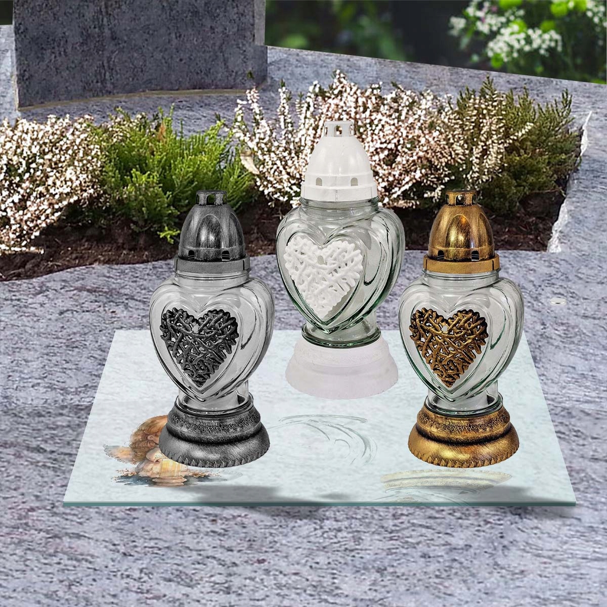 SZKLANA PODSTAWKA POD ZNICZE 25x25cm 555d Aniołek Motyw inny