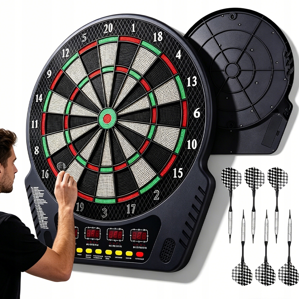 Tarcza Dart Elektroniczna Z Głosowym Liczeniem Punktów 27 Gier 6 Rzutek