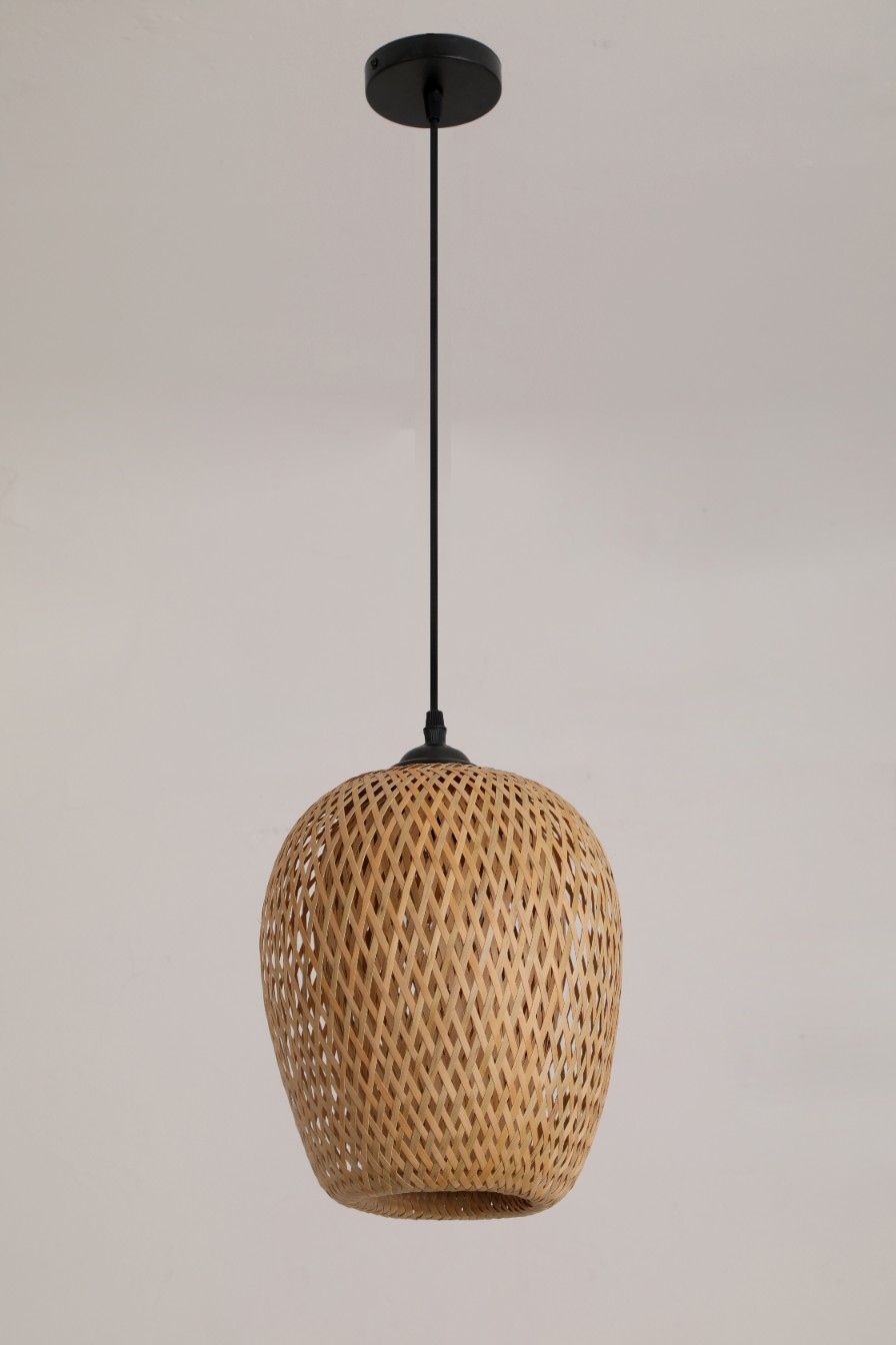 Bambusová stropná závesná lampa 35 cm prírodná 1xE27 béžovo-čierna
