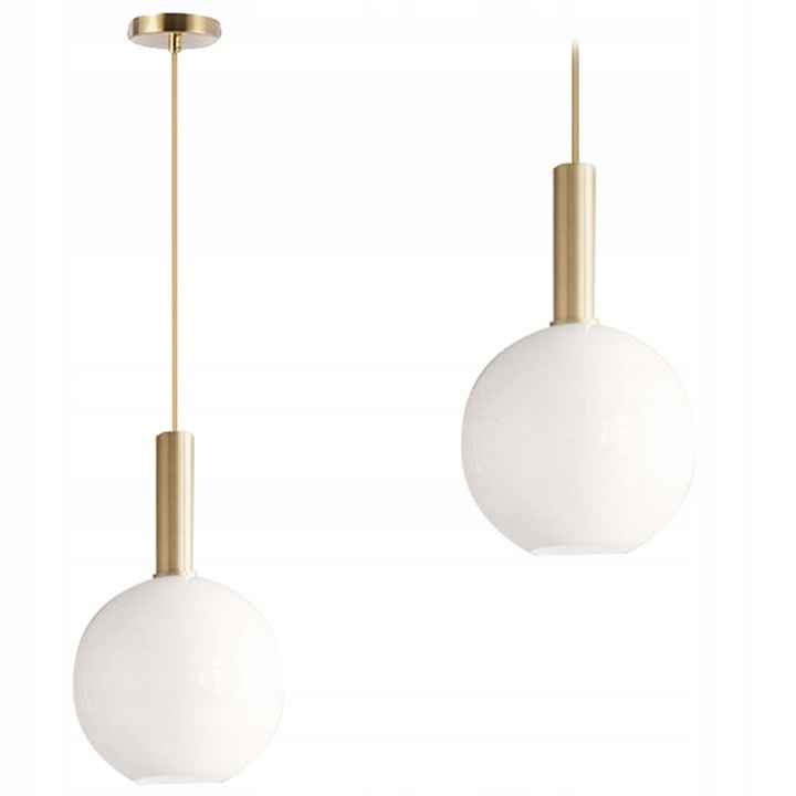 

Lampa Wisząca Pojedyncza Kula Biała Złota Szklana