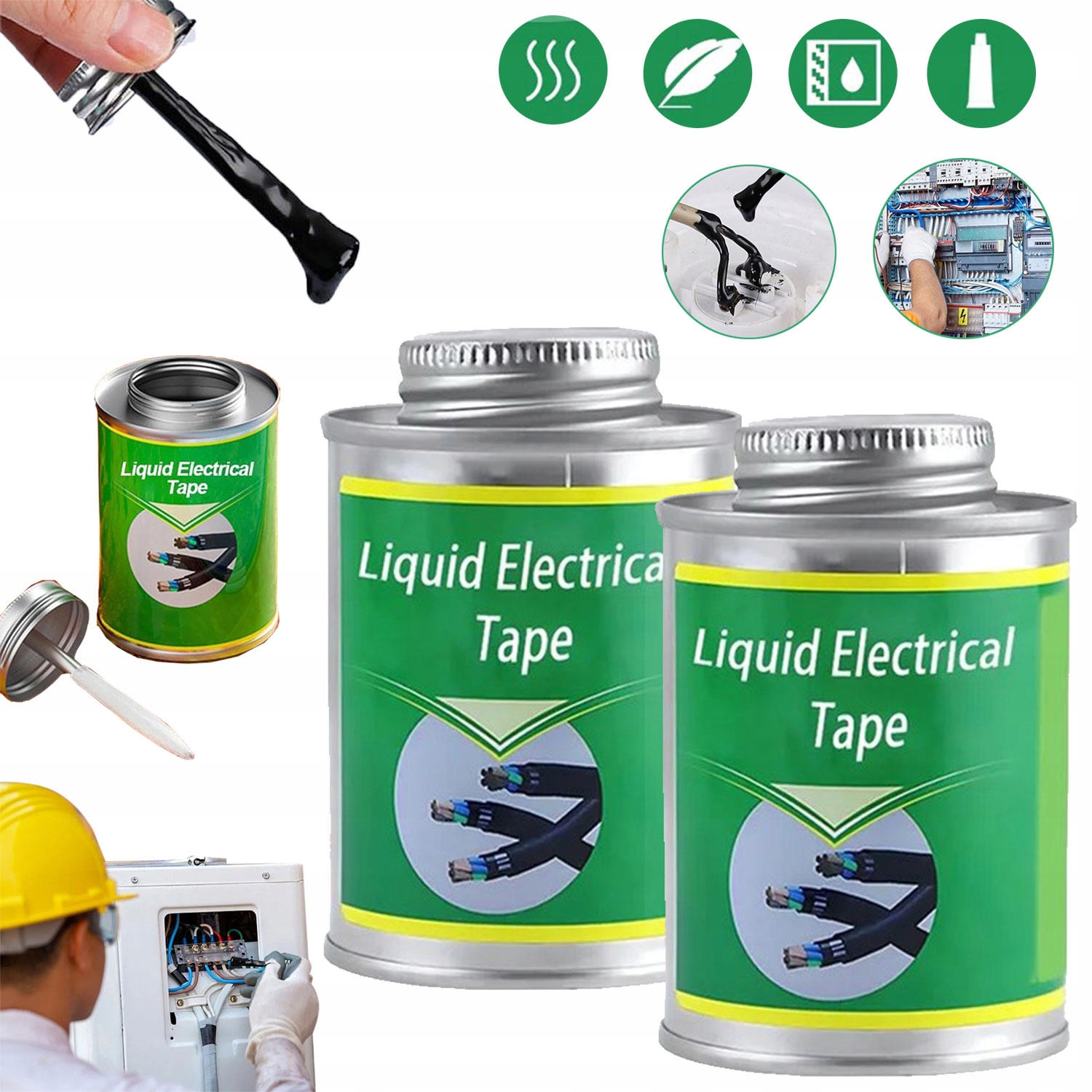 2x TAŚMA IZOLACYJNA W PŁYNIE CZARNA 125ML PUSZKA PĘDZELEK PŁYNNA ELEKTRYCZN