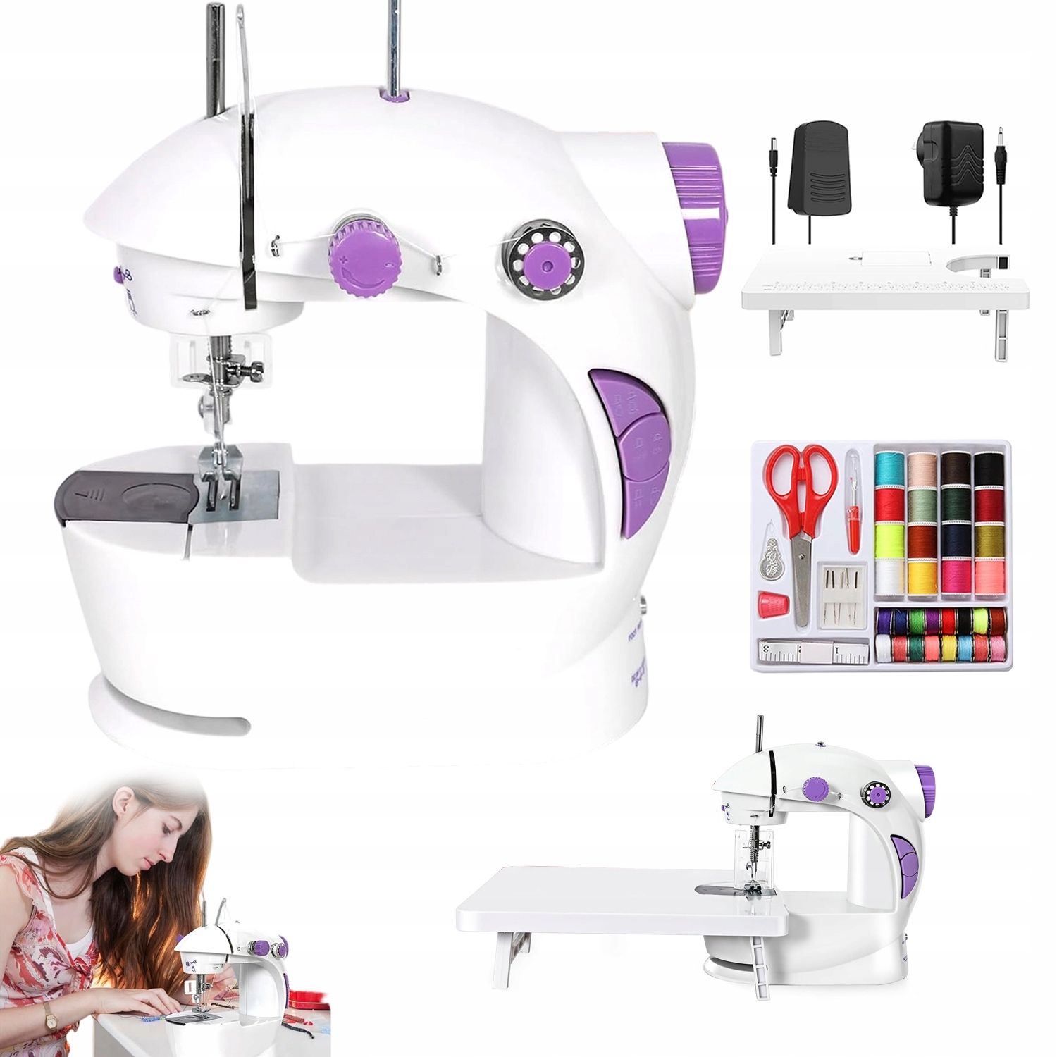 Přenosný Šicí Stroj S Led Pedálem Na Bavlnu, Sada Pro Děti