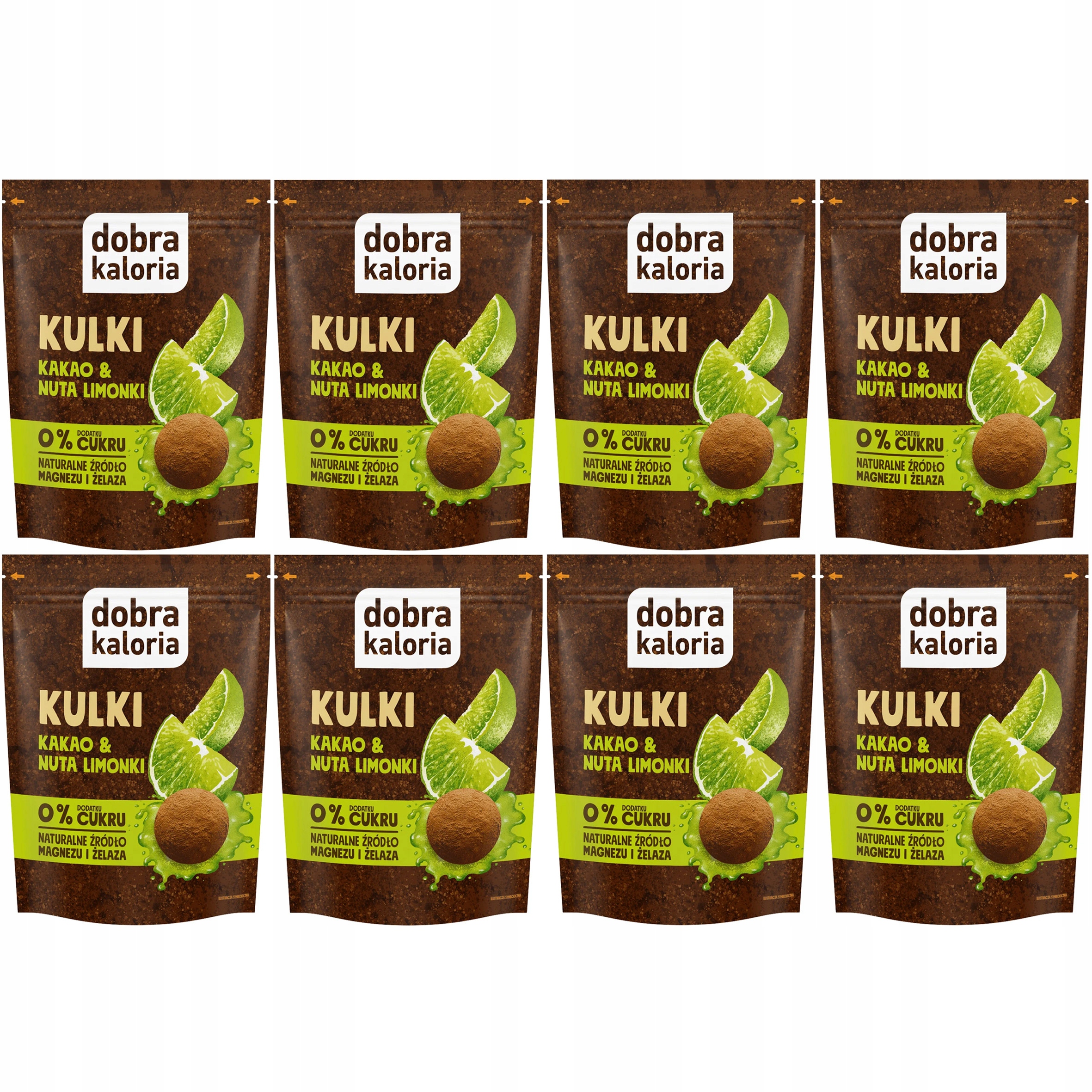 Zestaw 8 x Raw Kulki Mocy Dobra Kaloria Kakao i Nuta Limonki 65 g