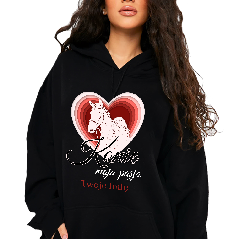 Mikina Černá Kapuce Dámská Dárek Pro koně Moje Vášeň Jméno Vz L