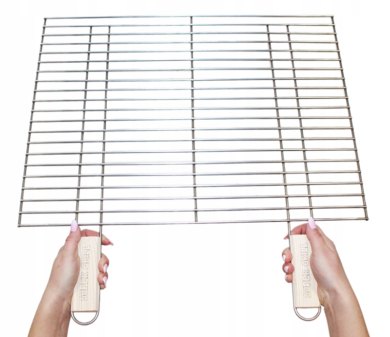 Ruszt nierdzewny kratka grill półka do wędzarni inox 54cm x 40cm drewno