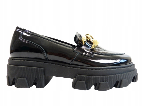 černé dámské mokasíny, lakované polobotky, dámské boty na trapu Karino 37