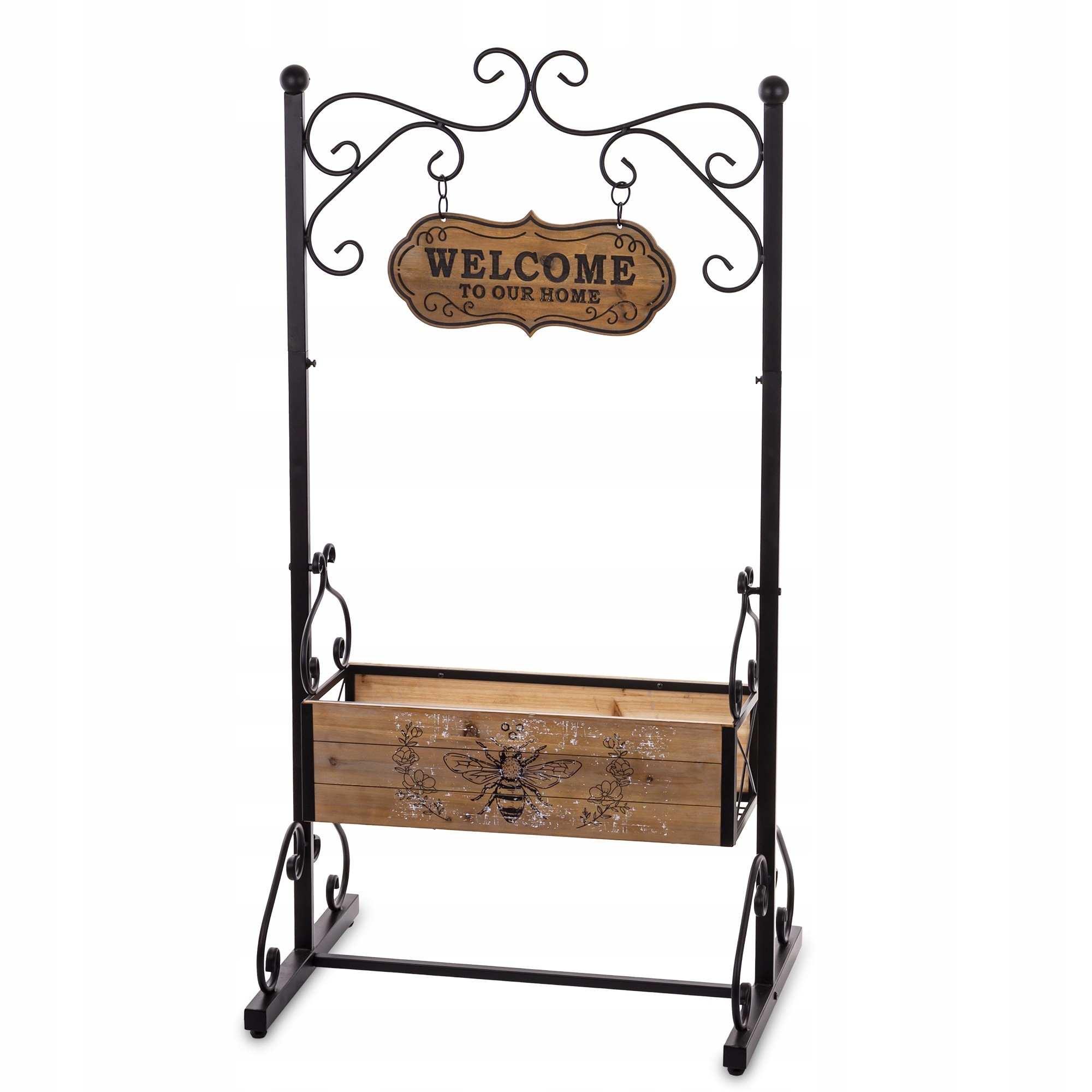 Stojan na kvety s krabičkou hnedý kov držiak na kvetináč rustikálna boho záhrada