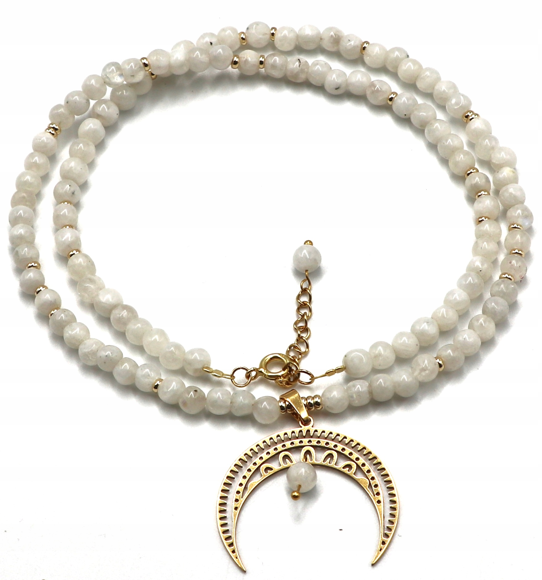 Kamień Księżycowy Naszyjnik ze złotym stalowym zapięciem 4mm