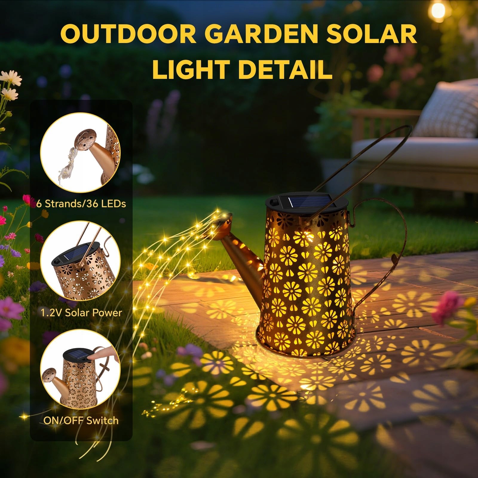 LED Solar Konewka Lampy Zewnętrzne Wodoodporne Girlandy Vintage — miniatura 5