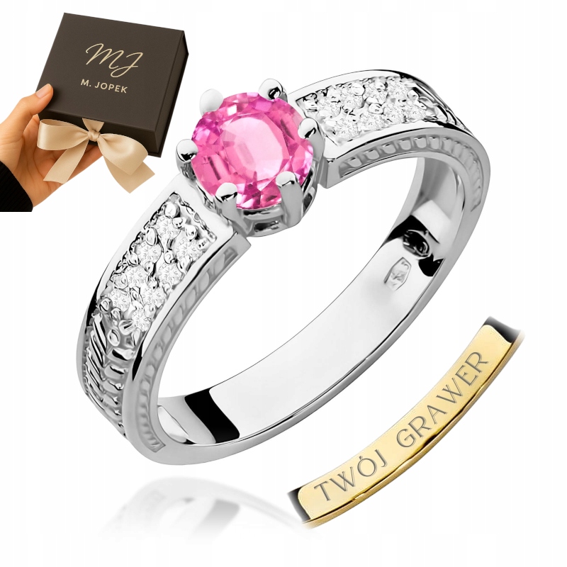 Prstýnek Z Bílého Zlata 585 S Růžovým Topazem 0,60 ct Gravírování M.jopek