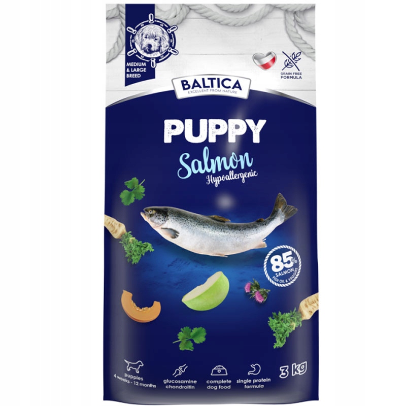 Baltica Hypoallergenic Puppy Salmon M/L 3kg karma z łososiem dla szczeniąt