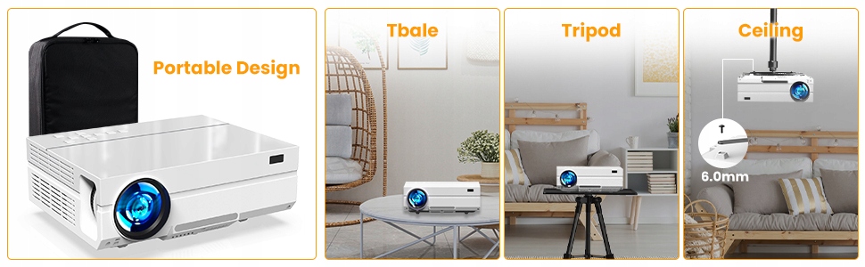 projektor do filmów na świeżym powietrzu z ekranem, HD 1080P i obsługa 240" Kolor biały