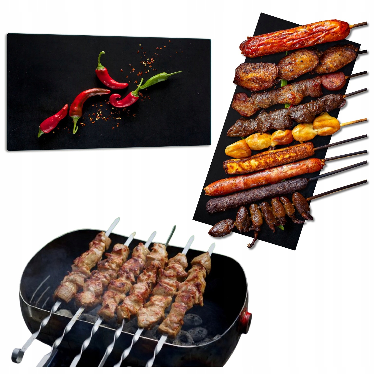 Skleněná deska na servírování občerstvení z Grilu Maso motiv Chilli 52x30 cm