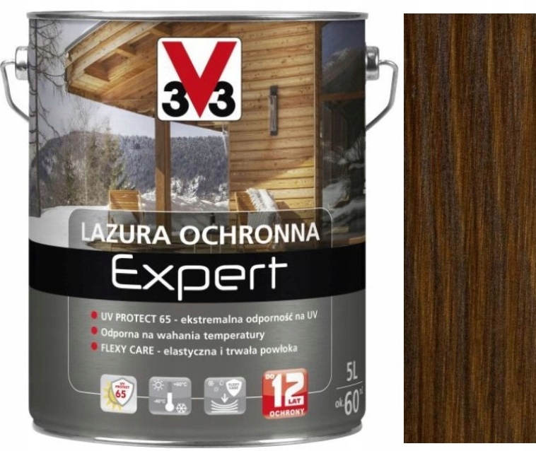 V33 Lazura Expert 12 Lat Ochrony Drewna Ciemny Orzech 5L