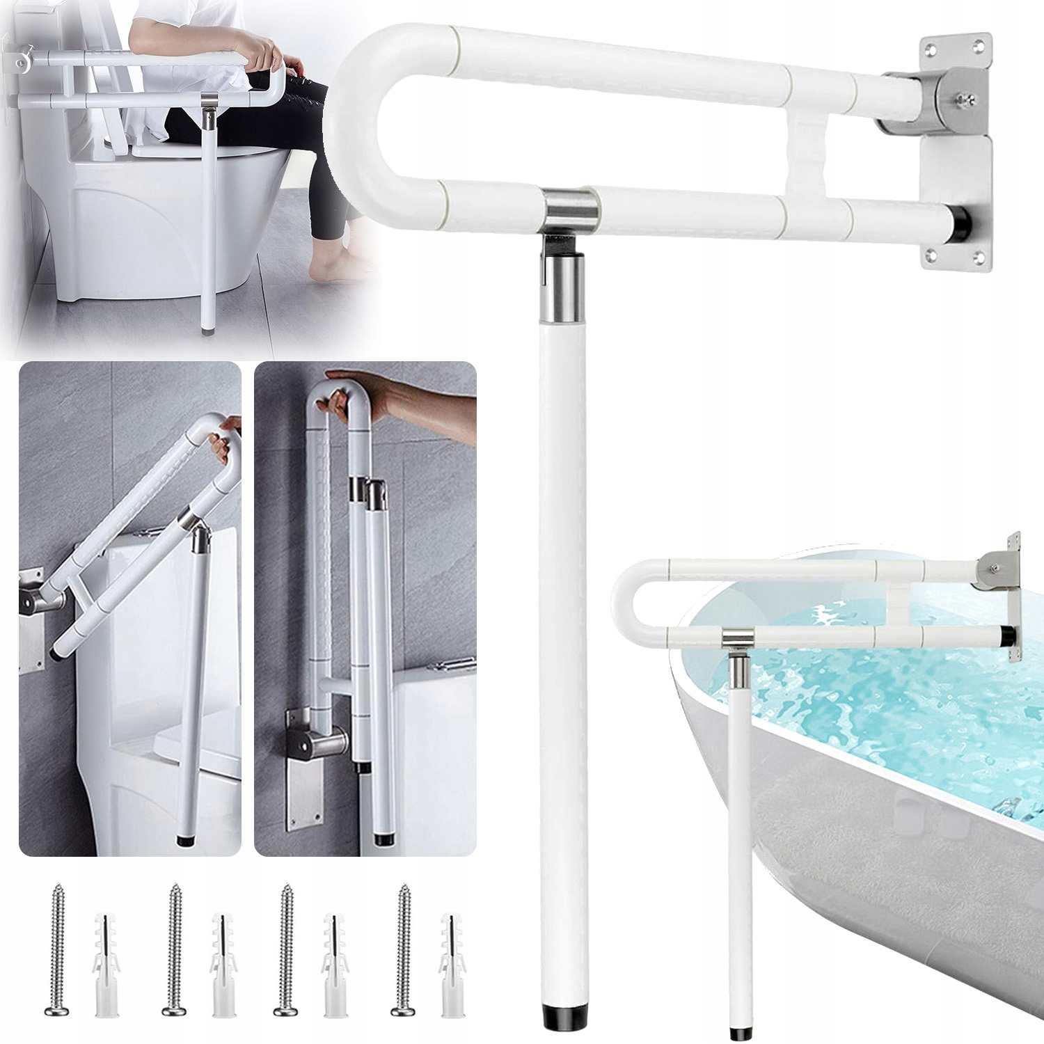 Uchwyt Dla Niepełnosprawnych Uchylny Z Nogą 60X71.5CM Metal Do 200KG Biały