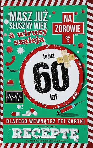 Kartka na 60 urodziny z receptą zabawna żart JCX5