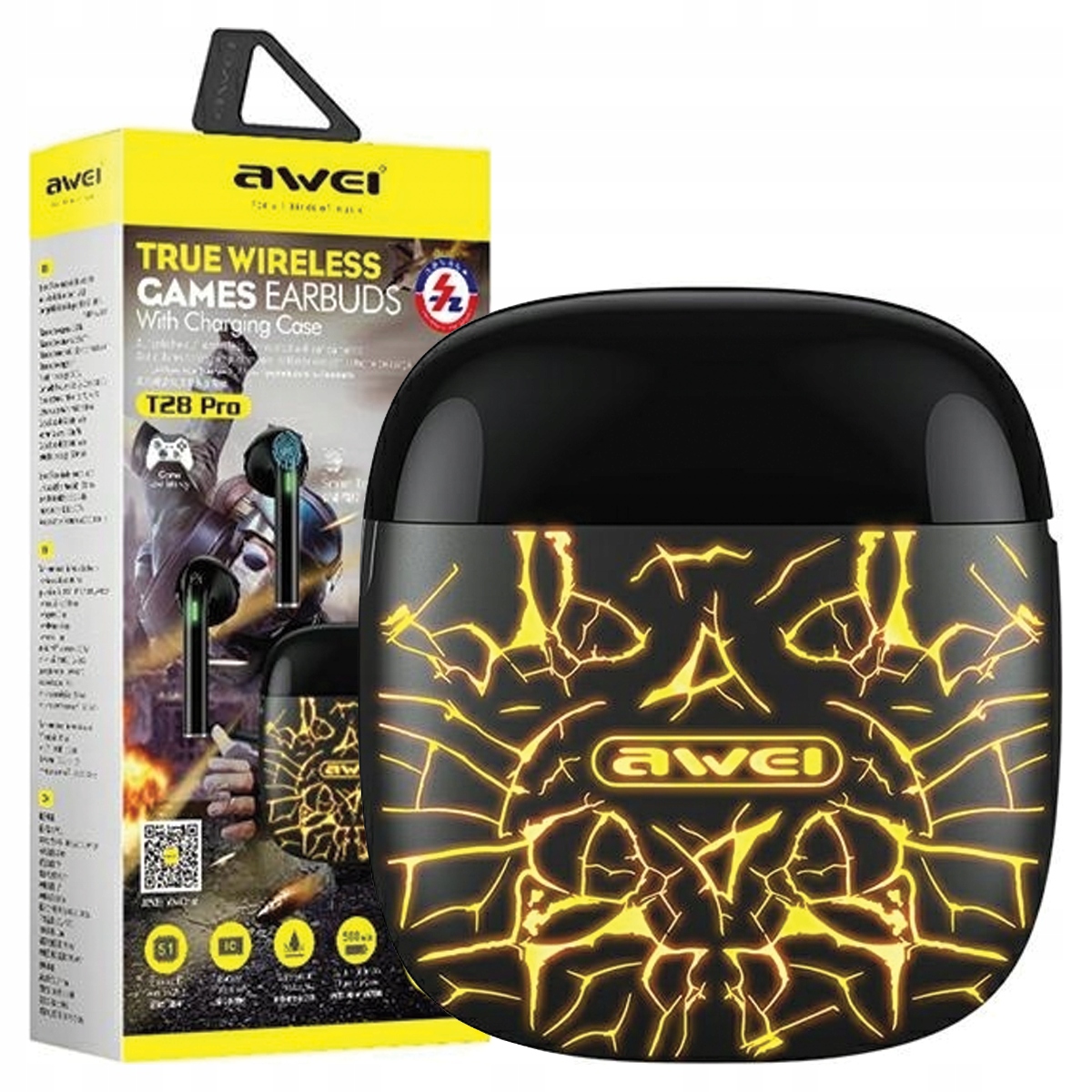 Awei Bluetooth 5.0 sluchátka T28 Pro Tws+ dokovací stanice černá/černá