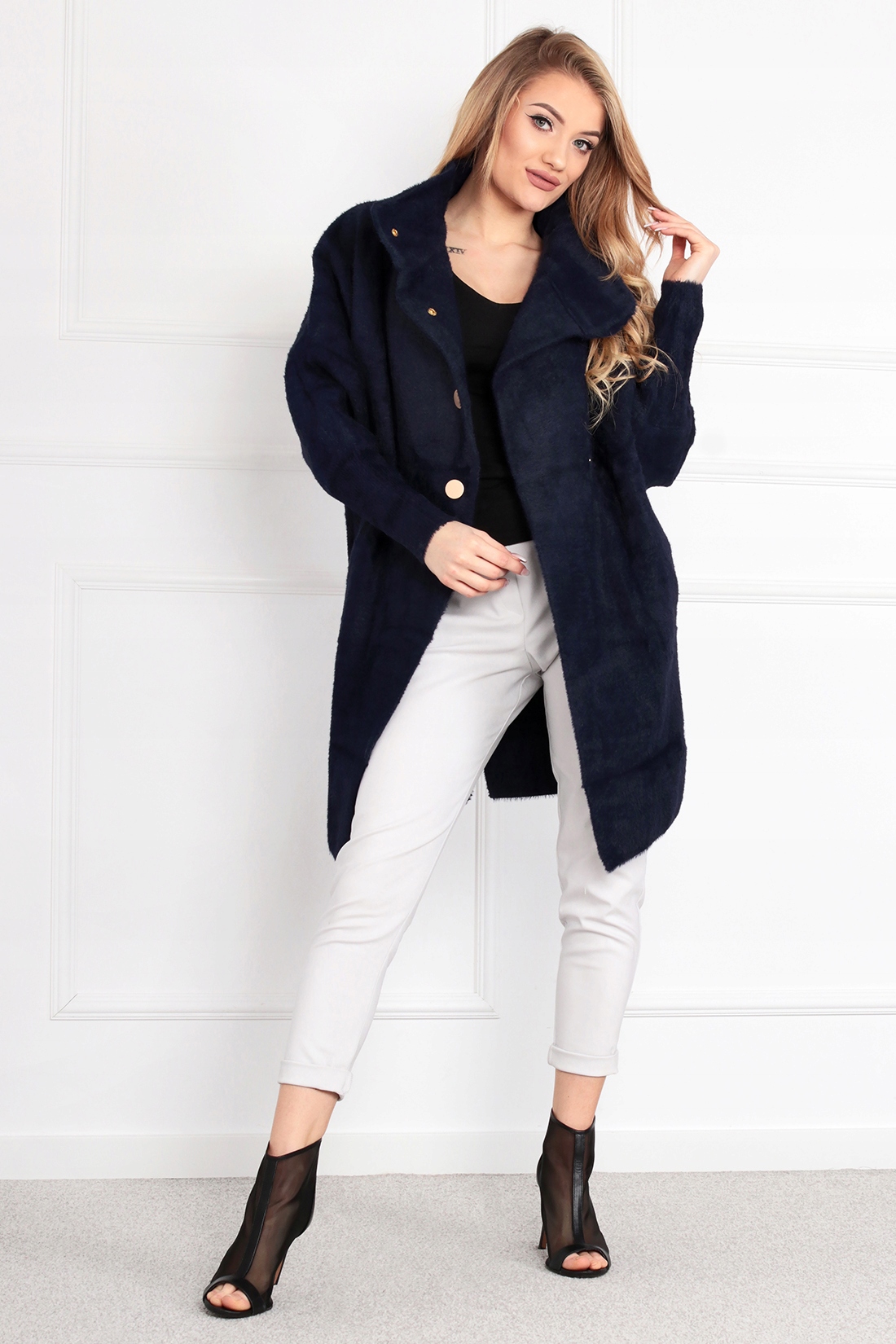 PŁASZCZ ALPAKA STÓJKA SKOS PLUS SIZE GRANAT 1978 Model 1978