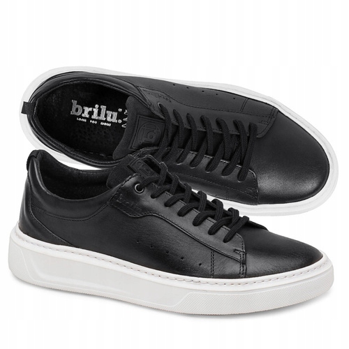 Brilu Polskie Męskie Skórzane Sneakersy Trampki Travis Czarne 44