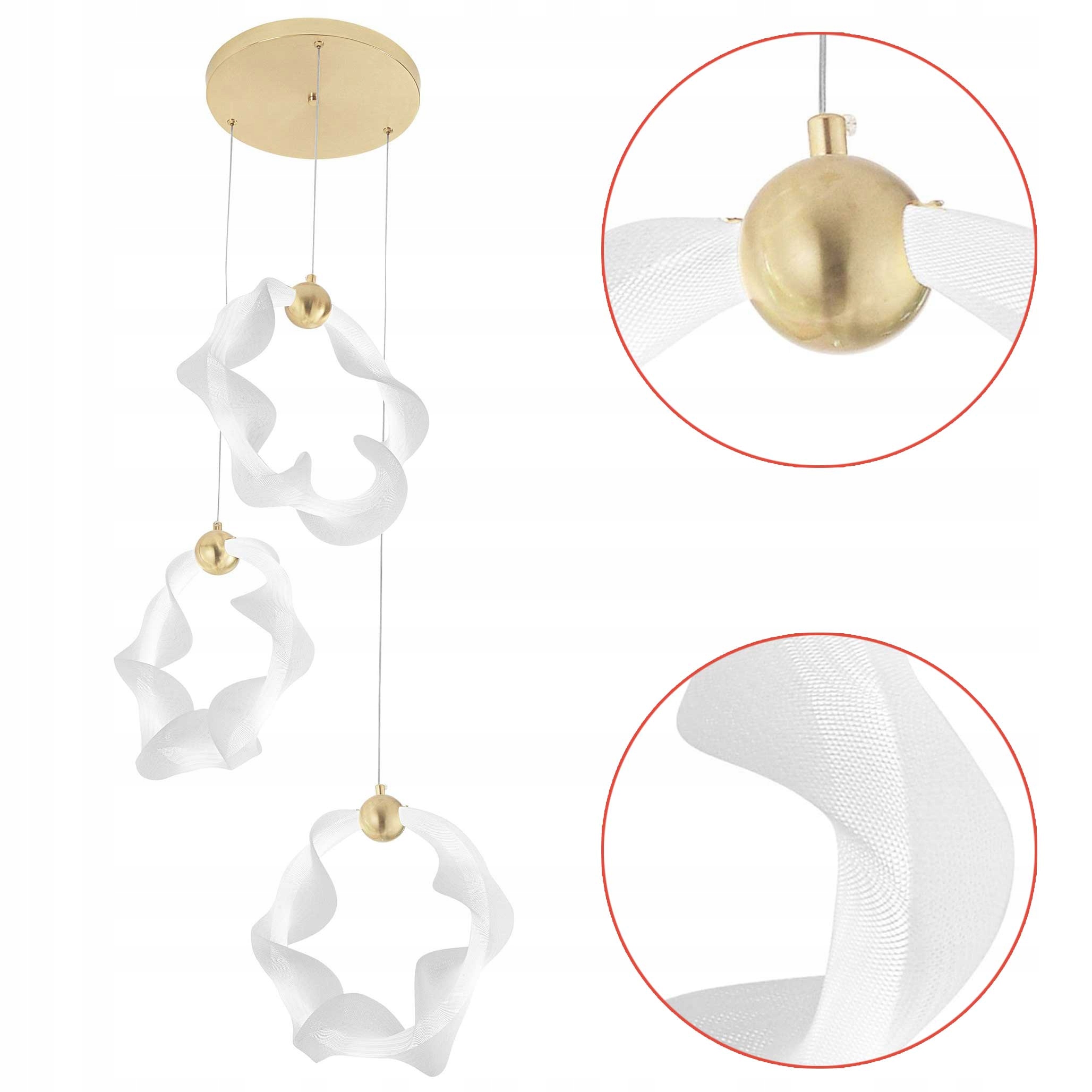 Závesná lampa Zlatá Led G012 Moderná trojitá lampa Glamour Vlnitá