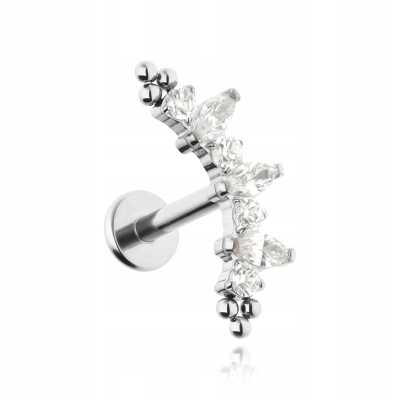 Titanová náušnice labret cluster s bílými zirkony stříbrná 1,2/8