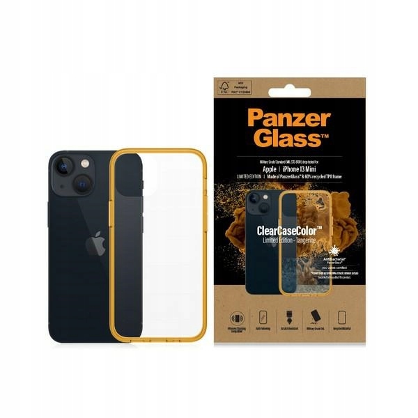 PanzerGlass ClearCase iPhone 13 Mini 5.4" Ochrona Antybakteryjna Pomarańczo