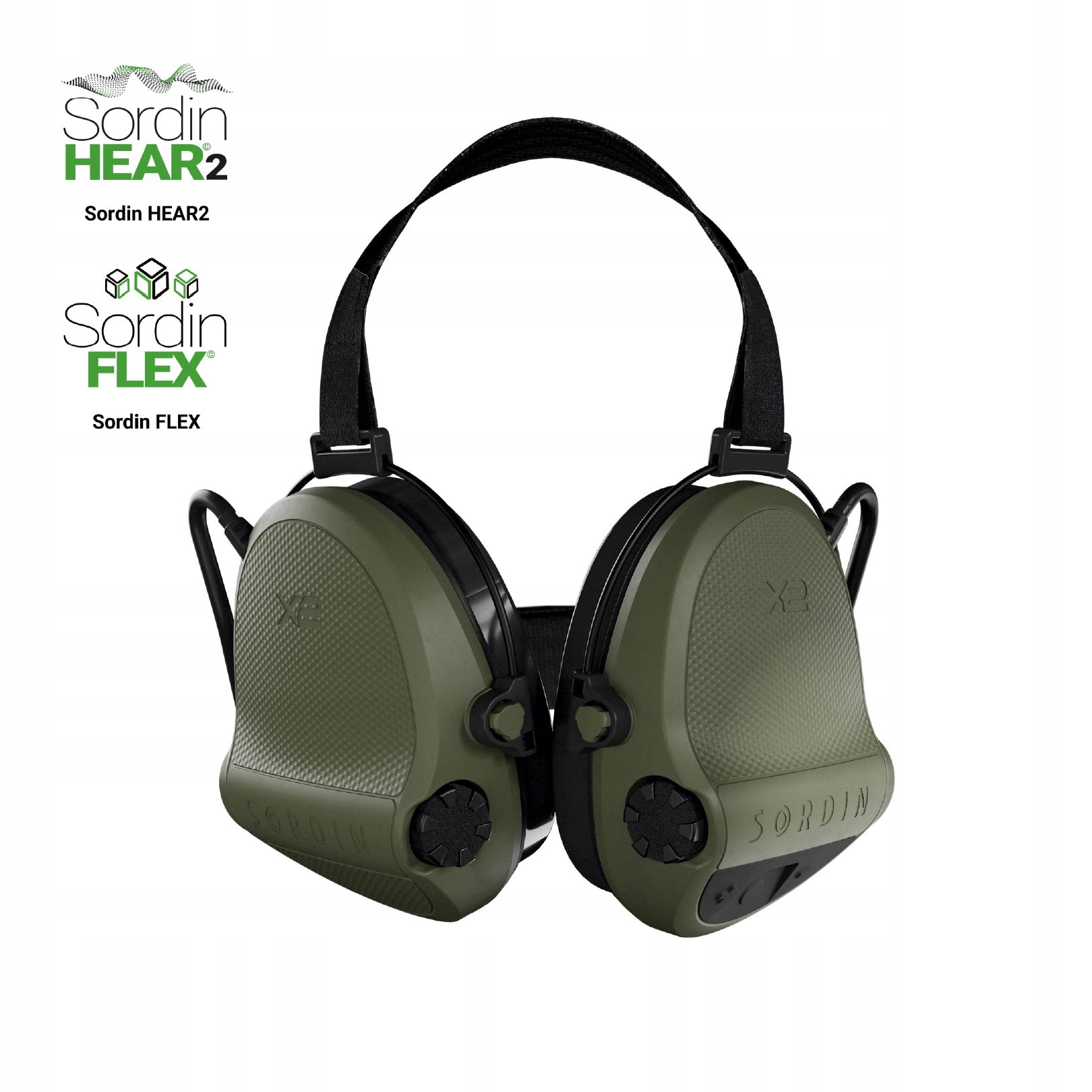 Sordin Supreme X2, nakarkowe, zielone kubeczki slim, wkładki żelowe