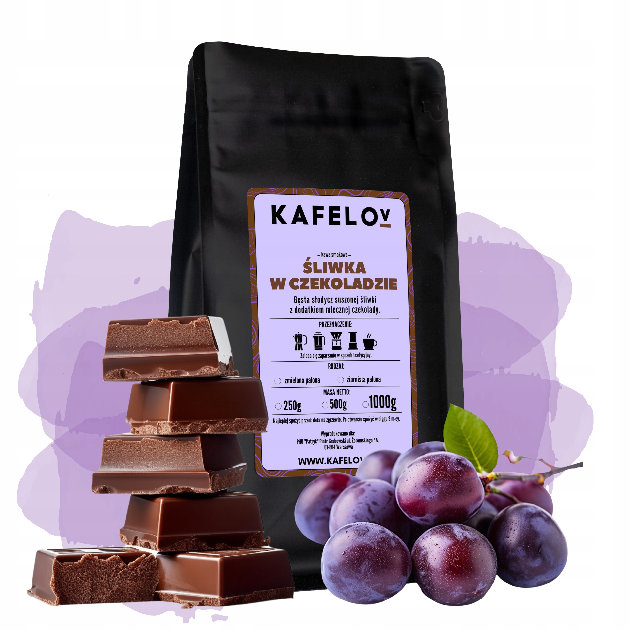 Levně Káva Kafelov Švestka V Čokoládě 1000 g mletá