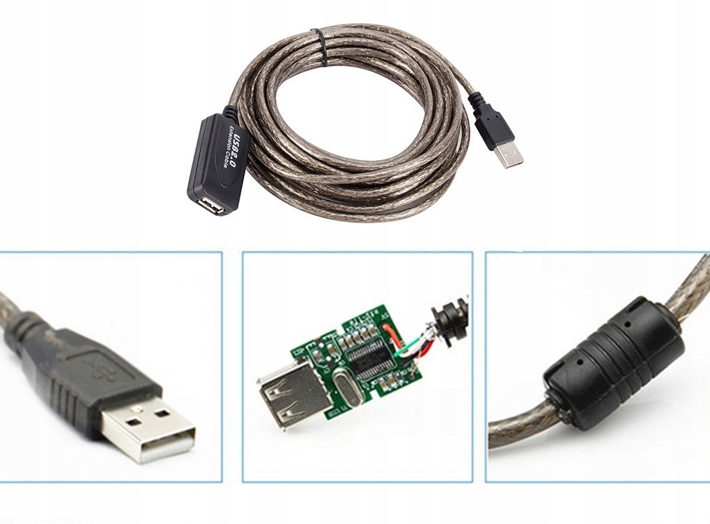 PRZEDŁUŻKA PRZEDŁUŻACZ USB 10M KABEL AKTYWNY 2.0 PRZEWÓD MĘSKI - ŻEŃSKI HUB Kod producenta 1613