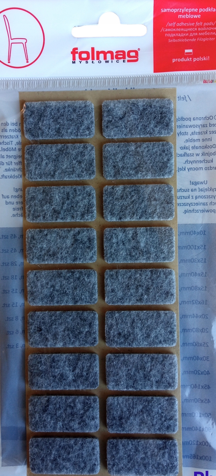 

Podkładki filcowe samoprzylepne Szare –15x30mm