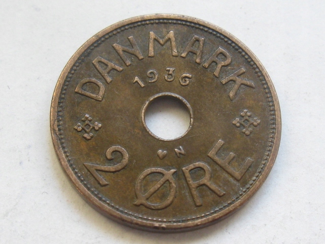 nr1387 Dania Stara Moneta 2 Ore 1936