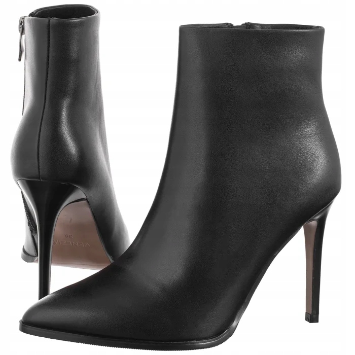 Dámské kožené Kotníkové Boty na podpatku Venezia černé V439-00897 černé