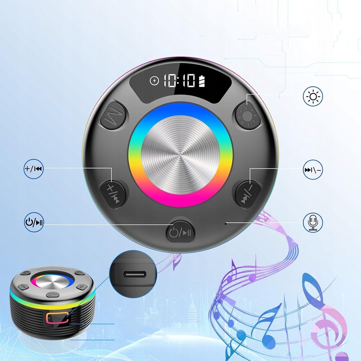 PRZENOŚNY GŁOŚNIK BLUETOOTH WODOODPORNY GŁOŚNIKI STEREO ZE OŚWIETLENIE LED Marka inna