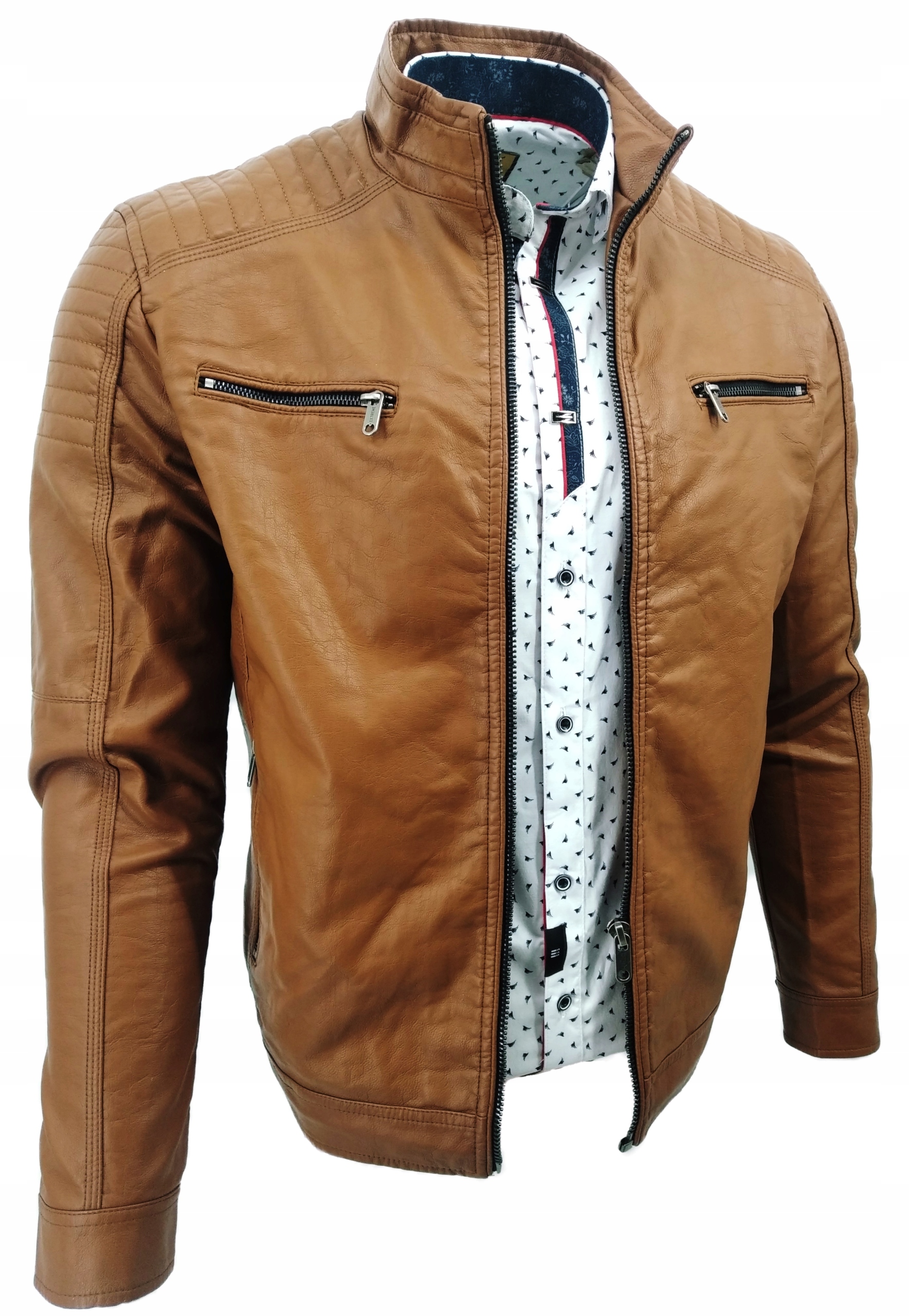 KURTKA MĘSKA PRZEJŚCIOWA EKO SKÓRA EX2366 KAMELOWA BRĄZ M Rozmiar M