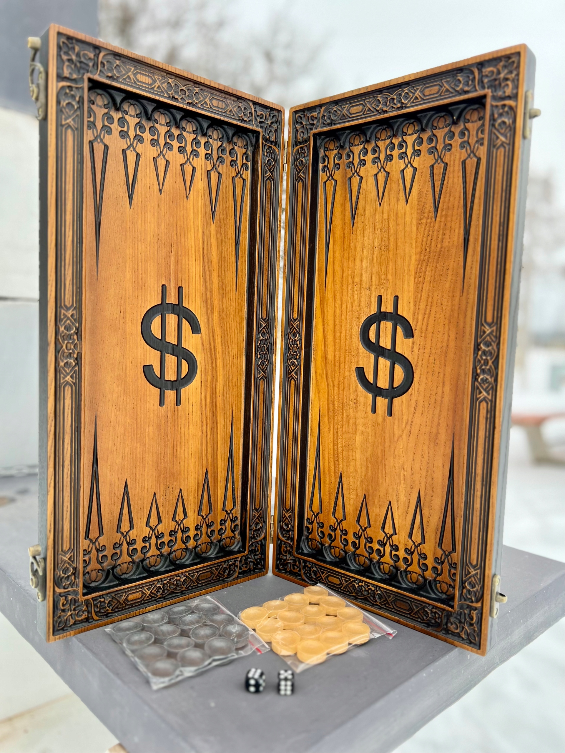 Drewniany Backgammon - Wzór Dolar Typ Podstawa