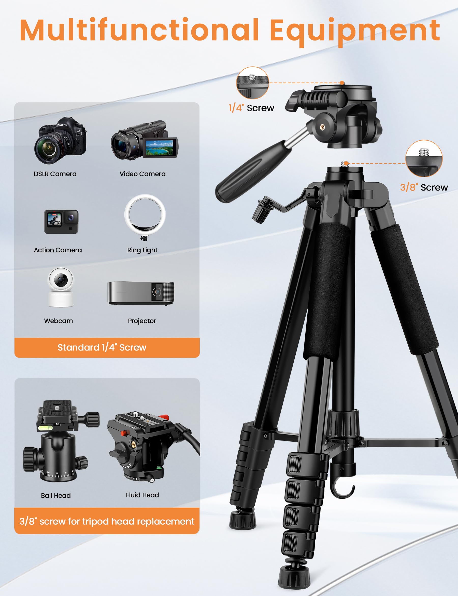 JOILCAN Statyw Aluminiowy 190cm Do Aparatów Canon Nikon i Smartfonów — miniatura 3