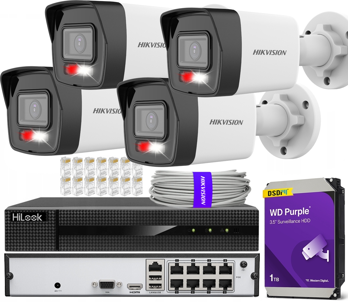 Sada na monitorovanie Ip 4 kamier 4 Mpx Hikvision Záznamník 8x PoE HiLook