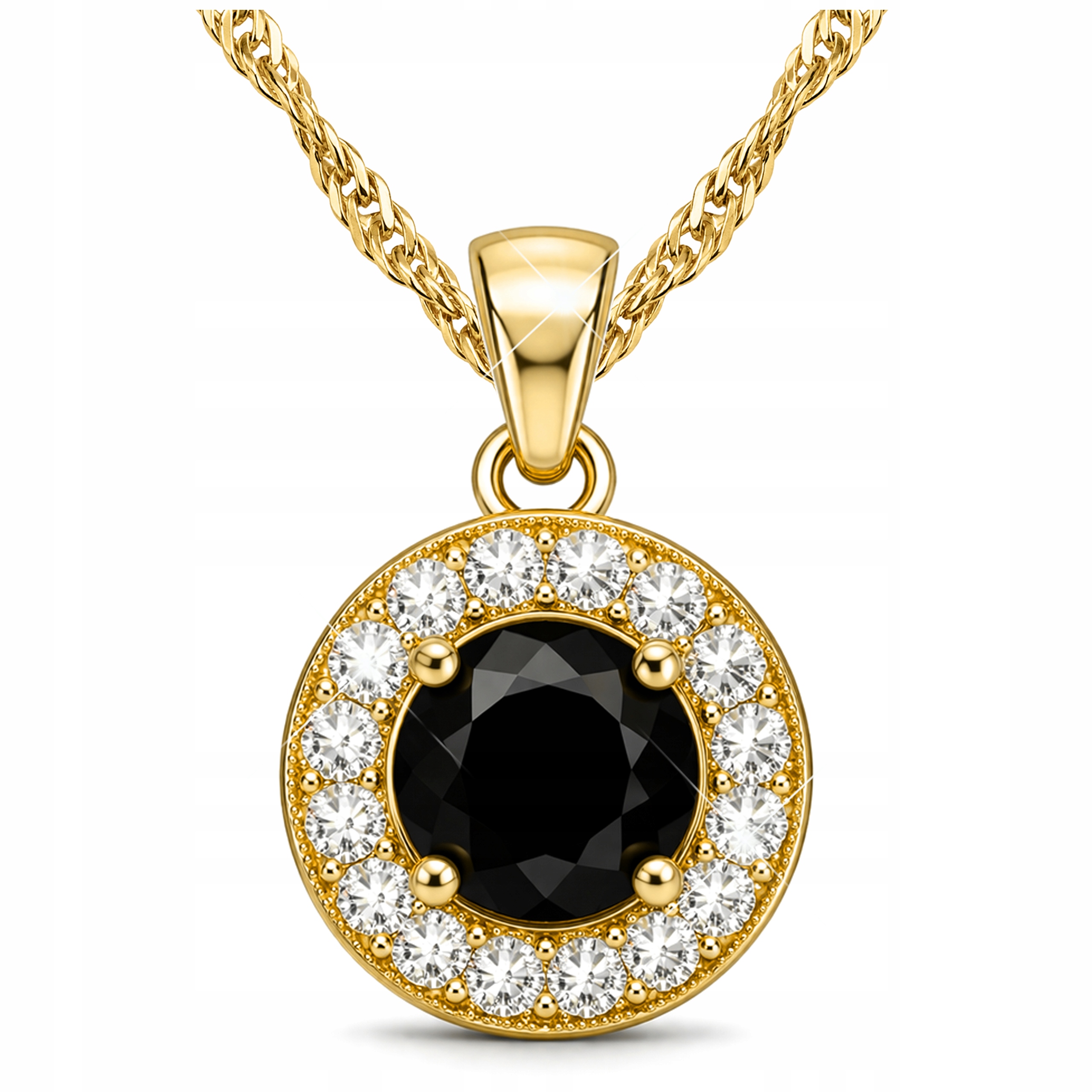 Zlatý náhrdelník Kolečko s černou zirkonií Přívěsek se zirkony Stříbro 925