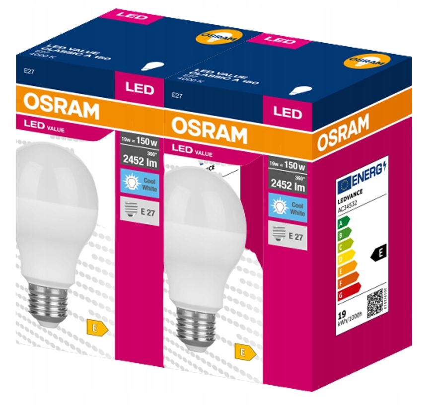 

Żarówka Value Led 19W 150W E27 4000K Osram 2pack