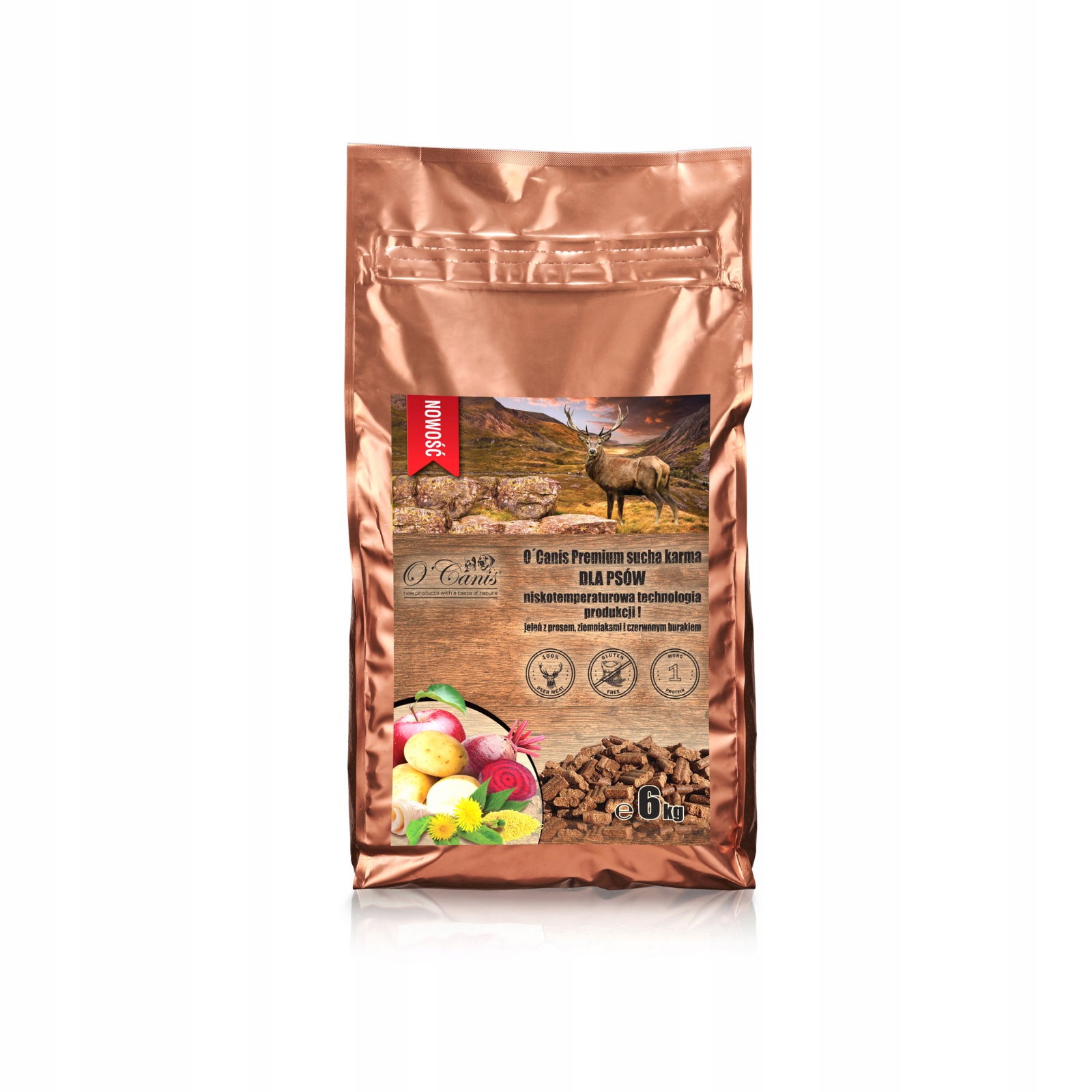 Levně O'Canis Jelení 6kg Bez Lepku Suché Krmivo Pro Psy Lisované Za Studena