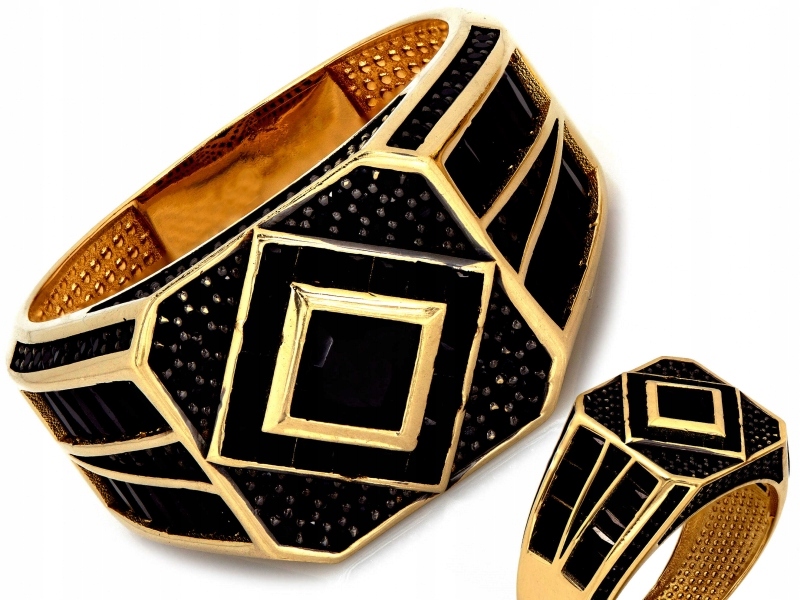 Zlatý prsten 585 14kt pánský s černými zirkony 9g 585 14k r28 jako dárek