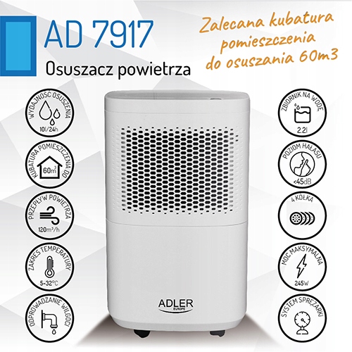 AD 7917 Osuszacz Powietrza Kompresorowy 10L/24h Cichy 45dB