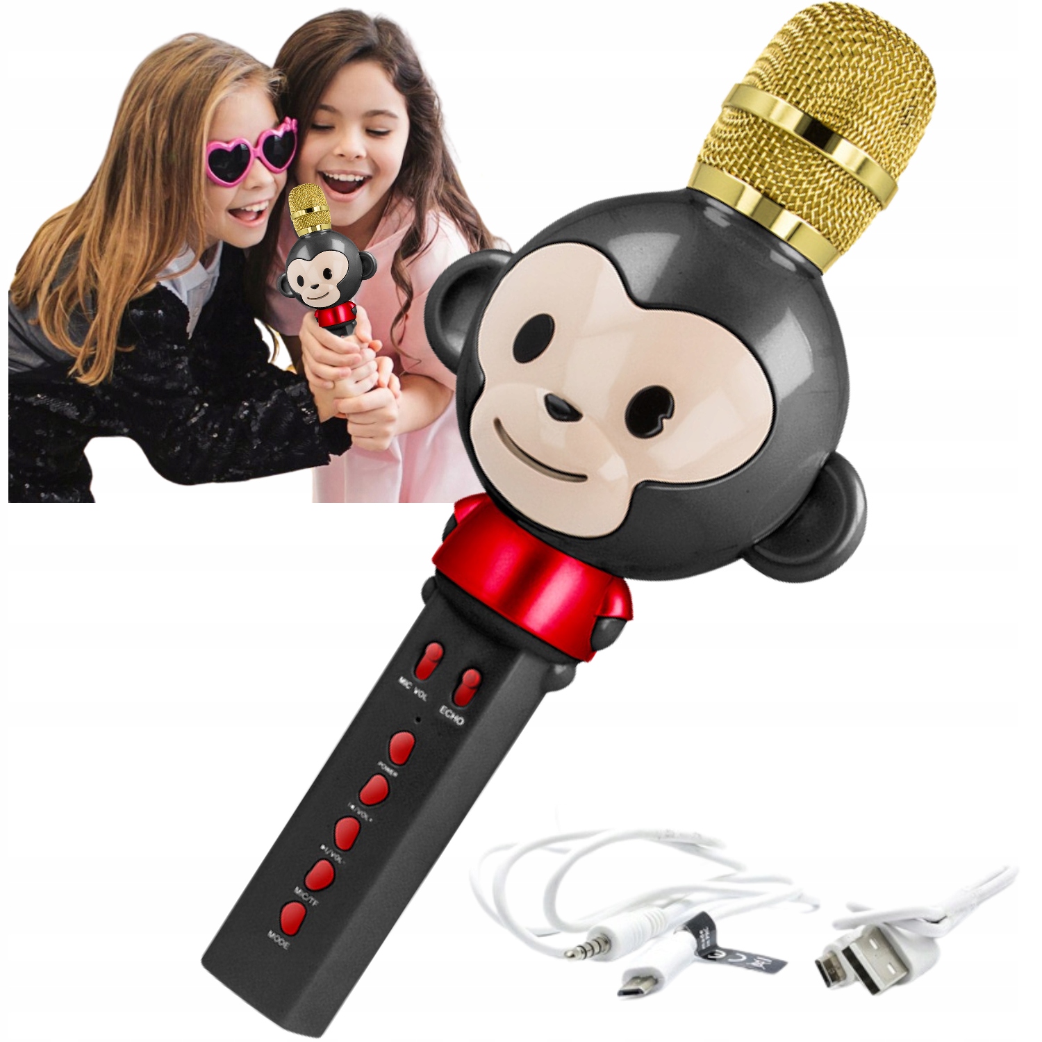 Bluetooth mikrofon s karaoke reproduktorem pro děti jako dárek pro opičku